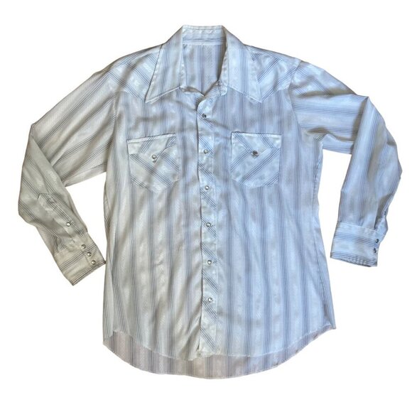 Vintage Pearl Snap Long-Sleeve Western Shirt White Silver Striped Men's - Picture 1 of 5